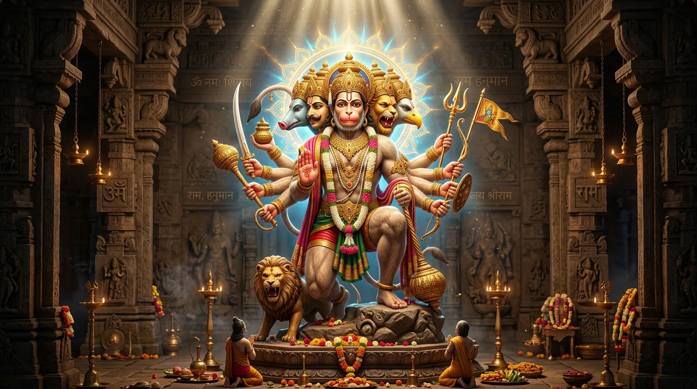 भगवान पंचमुखी हनुमान जी का दिव्य स्वरूप
