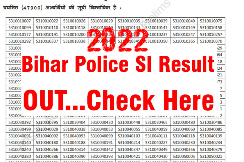 Bihar Police SI Result 2022 OUT Cut Off, Download Link PDF