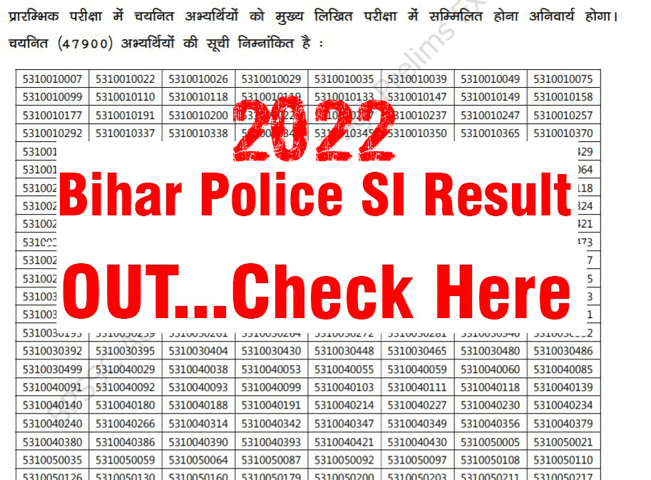 Bihar Police SI Result 2022 OUT Cut Off, Download Link PDF